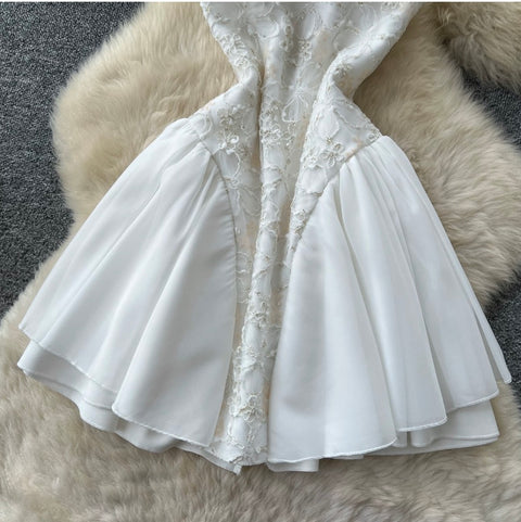 Premium Puff-Hem White Dress