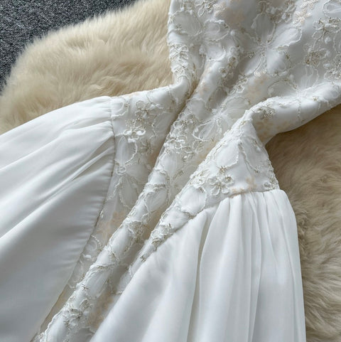 Premium Puff-Hem White Dress