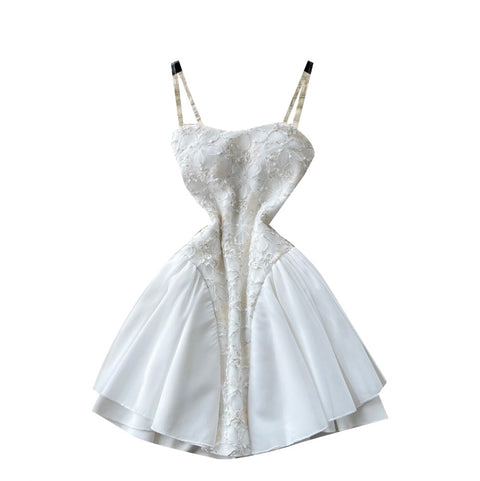 Premium Puff-Hem White Dress