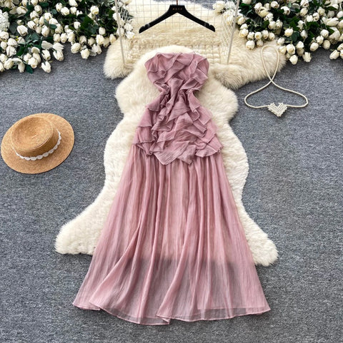 3D Ruffled Pink Slip Dress