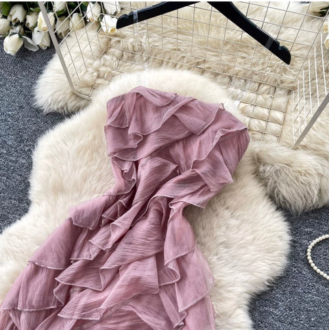3D Ruffled Pink Slip Dress