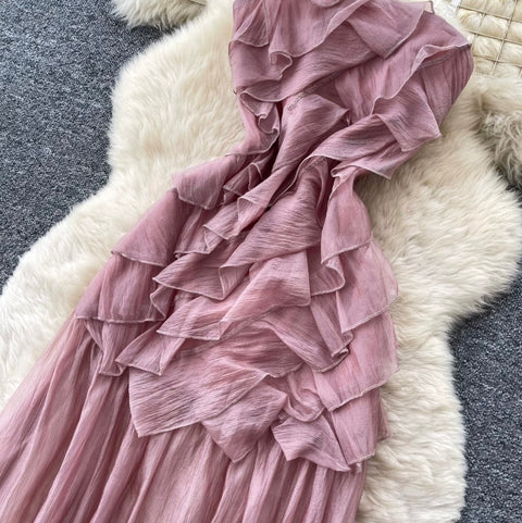 3D Ruffled Pink Slip Dress