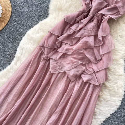 3D Ruffled Pink Slip Dress