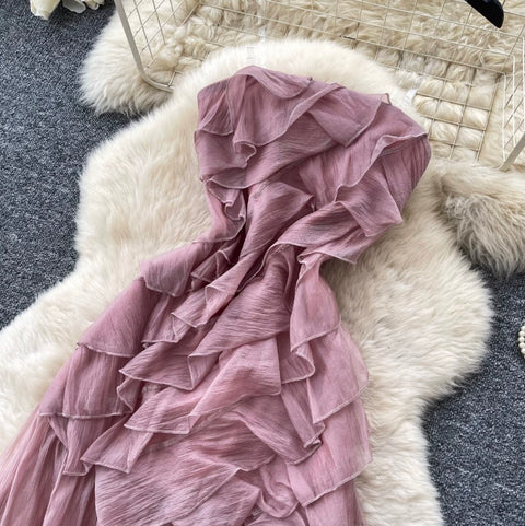 3D Ruffled Pink Slip Dress