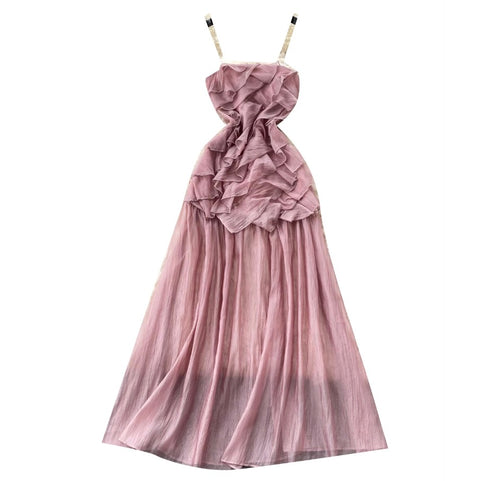 3D Ruffled Pink Slip Dress