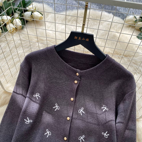 Embroidered Knit Cardigan & Skirt 2Pcs