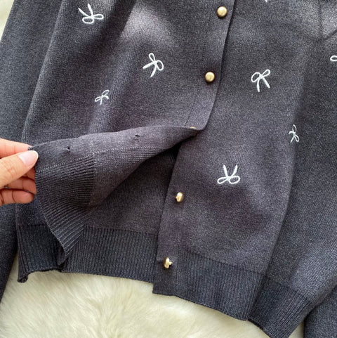 Embroidered Knit Cardigan & Skirt 2Pcs