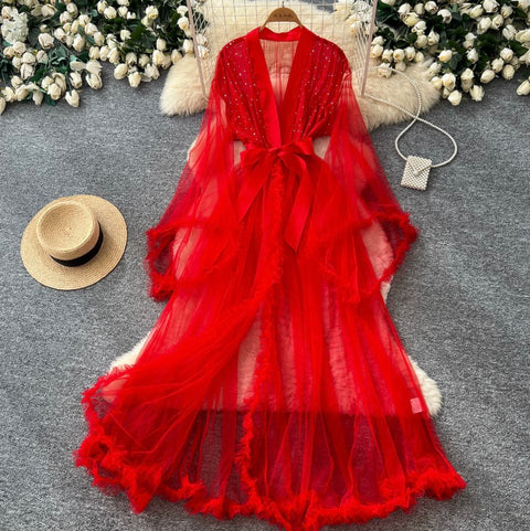 Fairy Beaded Mesh Shawl Dress