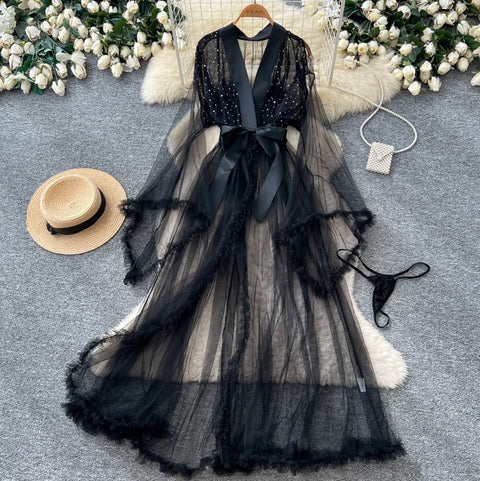 Fairy Beaded Mesh Shawl Dress