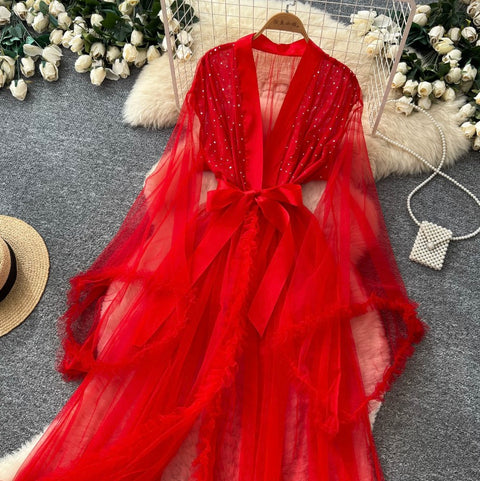 Fairy Beaded Mesh Shawl Dress