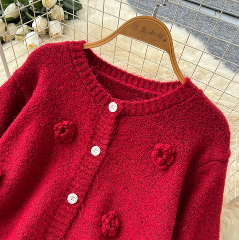3D Knitted Cardigan & Skirt 2Pcs