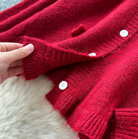 3D Knitted Cardigan & Skirt 2Pcs