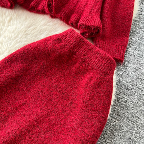3D Knitted Cardigan & Skirt 2Pcs