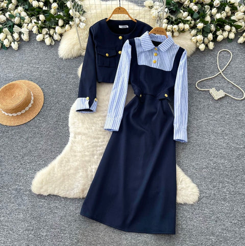 Faux Two-pieces Dress & Shawl 2Pcs
