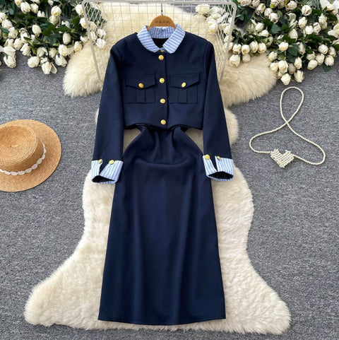 Faux Two-pieces Dress & Shawl 2Pcs