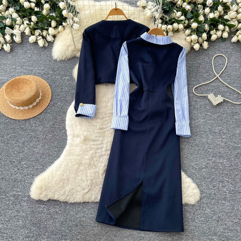 Faux Two-pieces Dress & Shawl 2Pcs
