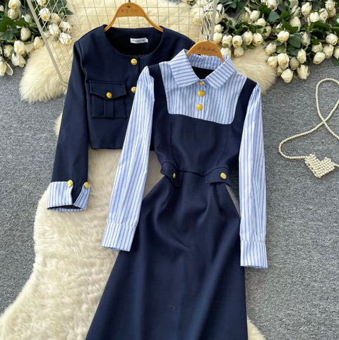 Faux Two-pieces Dress & Shawl 2Pcs