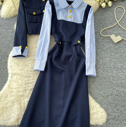Faux Two-pieces Dress & Shawl 2Pcs