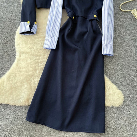 Faux Two-pieces Dress & Shawl 2Pcs