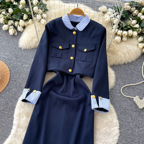 Faux Two-pieces Dress & Shawl 2Pcs