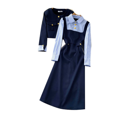 Faux Two-pieces Dress & Shawl 2Pcs