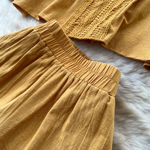 Hollowed Lace Top & Shorts 2Pcs