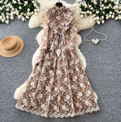 Elegant Embroidered Floral Lace Dress