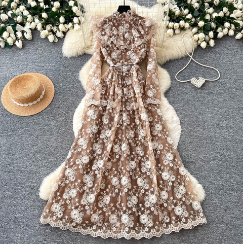 Elegant Embroidered Floral Lace Dress