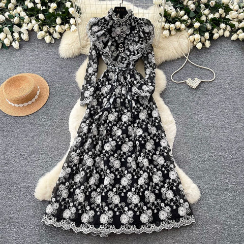Elegant Embroidered Floral Lace Dress