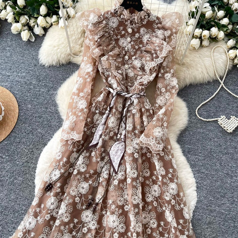 Elegant Embroidered Floral Lace Dress