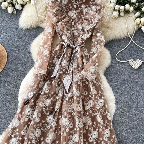 Elegant Embroidered Floral Lace Dress