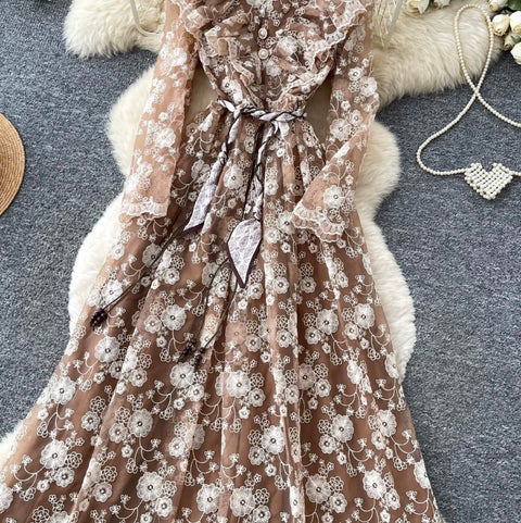 Elegant Embroidered Floral Lace Dress
