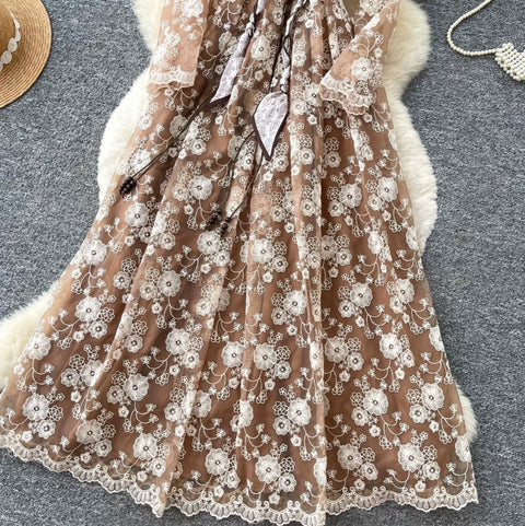 Elegant Embroidered Floral Lace Dress