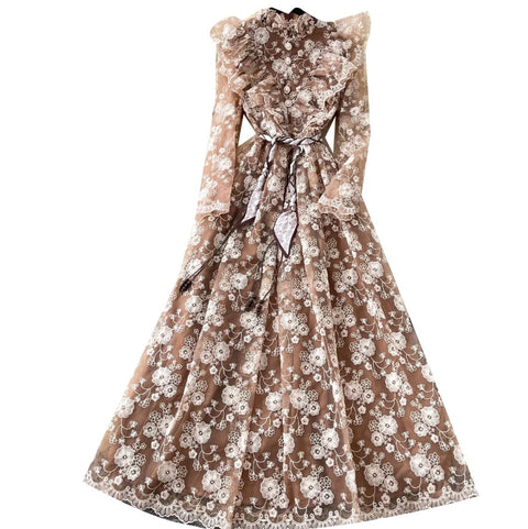 Elegant Embroidered Floral Lace Dress