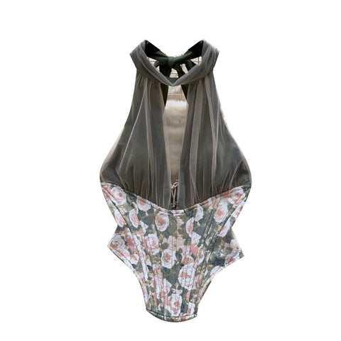 Sexy Deep V-neck Floral Halter Top