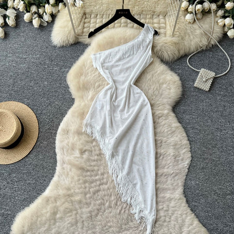 One-shoulder Sequined Fringe Dress