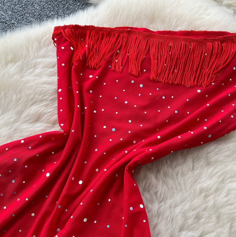 One-shoulder Sequined Fringe Dress