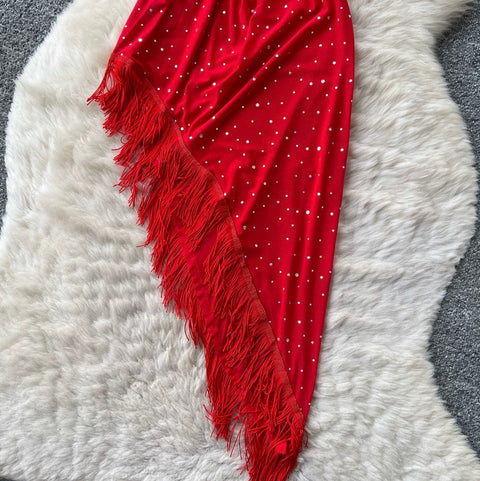 One-shoulder Sequined Fringe Dress