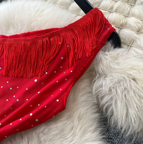 One-shoulder Sequined Fringe Dress