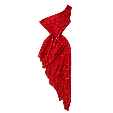One-shoulder Sequined Fringe Dress