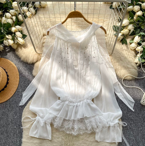 Loose-fit Lace Patchwork Shirt