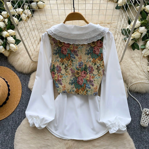 Floral Vest & White Shirt Courtly 2Pcs
