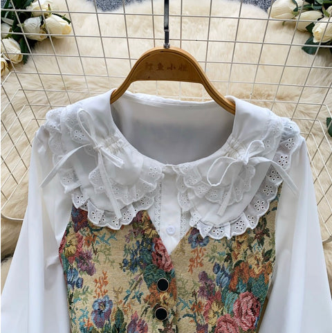 Floral Vest & White Shirt Courtly 2Pcs