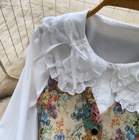 Floral Vest & White Shirt Courtly 2Pcs