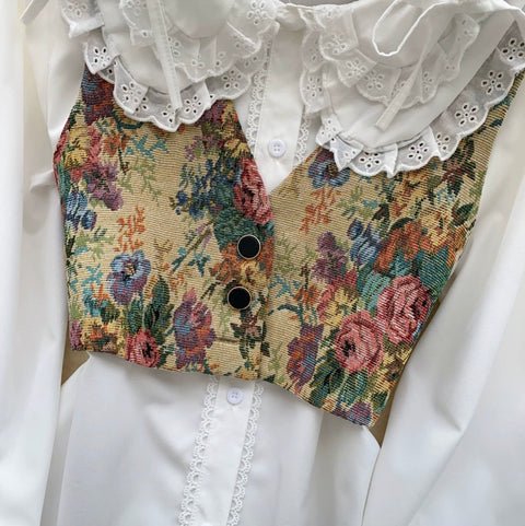 Floral Vest & White Shirt Courtly 2Pcs