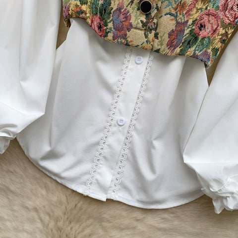 Floral Vest & White Shirt Courtly 2Pcs