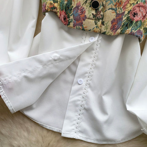 Floral Vest & White Shirt Courtly 2Pcs