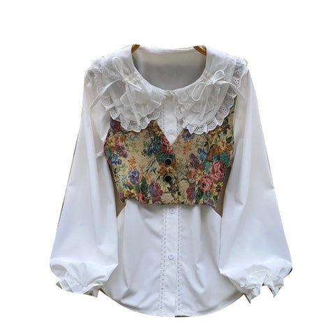 Floral Vest & White Shirt Courtly 2Pcs