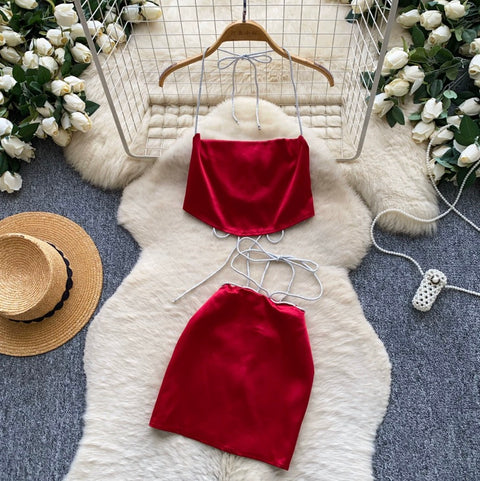 Halter Top & Skirt Red 2Pcs