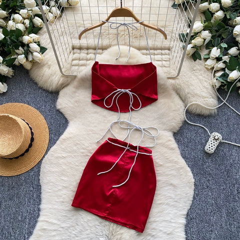 Halter Top & Skirt Red 2Pcs